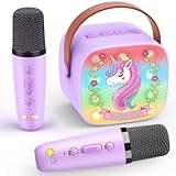 Dislocati Karaoke Maschine mit 2 Bluetooth Mikrofonen für Kinder, Einhorn Geschenk Spielzeug für...