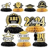 BETESSIN Abitur 2024 Geschenke - 9er Set Abi 2024 Tischdekoration Schwarz Gold - Bienenwabe...