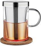 Cosumy Teetasse mit Deckel und Sieb - Teeglas mit Sieb & Untersetzer 400ml - Teebecher Groß aus...