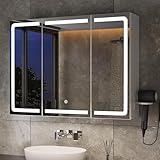 Xbro Spiegelschrank Bad mit LED-Beleuchtung80×16×60 mit Steckdose, Seitenablage, verstellbaren...