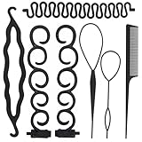 Haar Flechtwerkzeug, Packung mit 7 Haar-Styling-Tools, Knotenringe für Haarstyling, Flechten Tool...