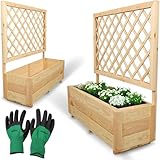 holz4home® Pflanzkasten mit Rankgitter M aus Kiefernholz I 34x98x104 cm I inkl. Gartenhandschuhe I...