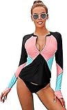 UV Shirt Damen Langarm Rashguard-Shirts Surfanzug Schwimmanzug Lang Schutz Tshirt Badeanzug Shirt...
