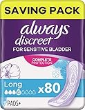 Always Discreet Inkontinenzeinlagen Long, 80 Binden (4 x 20 Stück) Monatspaket, diskreter Schutz &...