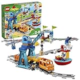 LEGO 10875 DUPLO Güterzug, „Push & Go“-Lok mit Lichtern und Geräuschen, Funktionssteinen und 2...