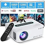 4K Support Beamer mit 5G WiFi und Bluetooth, XGODY X1 12000L Native 1080P HD Eingebaute Android OS...