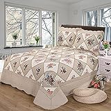 TONZN Gesteppte Tagesdecke mit Blumenmuster, King Size, 230 x 250 cm, Vintage-Druck, leicht, weich,...