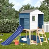 INLIFE Spielturm Weiß und Blau Massivholz Tanne,Spielzeuge & Spiele,Spielzeug für...