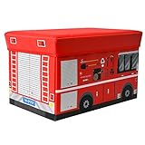 TE-Trend Sitztruhe Aufbewahrungsbox Feuerwehr Faltbox mit Deckel Kinder Feuerwehrauto zur Spielzeug...