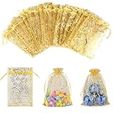 NONEOYNO 120 Stück Goldener Organzasäckchen, Druck Organzabeutel Säckchen Geschenkbeutel...