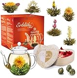 Creano Geschenkset Erblühtee Teeblumen Mix in Holzschachtel in Herzform - 6 Sorten Weißer Tee...