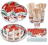 Anstore 200 Stück Pappteller Rotgrün Besteck Set, Wiederverwendbar ​Papier Geschirr Set,...