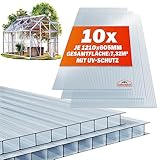 GARDEBRUK® 10x Doppelstegplatten 6mm Zuschneidbar 121x60,5cm Polycarbonat 7,3m² UV-beständig Klar...