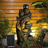 Solar Springbrunnen Außen Eulen, 4 - Stufen Gartenbrunnen Kaskade Zimmerbrunnen mit LED -...
