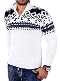 Reslad Herren Strickpullover Crewneck Zipper Norweger Pullover RS-3110 Weiß XL