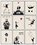 INFUNLY 9er Set Banksy Wand Kunstdruck Ungerahmt Graffiti Street Leinwand Wandkunst Inspirierende...
