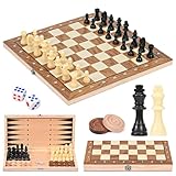 Schachspiel aus Holz, Faltbares 3-in-1-Brett, Schachspiel, Tragbares Brettspiel, Reiseschach,...