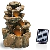 Bloomida Solarbrunnen für Draussen | Springbrunnen mit LED I Balkon/Gartenbrunnen Solar Wasserfall...