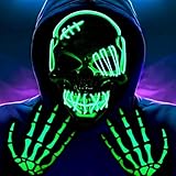 WFKKMEQ Halloween Light Up Skull Mask Rave Full Face Mask Gloves Cosplay Glow for Halloween...
