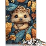 1000-teiliges Puzzle mit Baby-Igel im Herbstlaub für Erwachsene, Puzzles, Lernspielzeug, 1000...