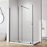 Walk in Duschwand 140 x 185 cm Schiebetür Schwarz Duschabtrennung, Walk-in Glas Dusche...