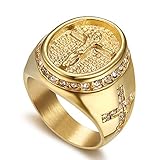 JewelryWe Schmuck Herren-Ring Christian Jesus Kreuz Kruzifix Siegelring Strass Edelstahl Retro...