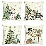 Joymasion Kissenbezüge 45x45 cm 4er Set Weihnachtsbaum Dekorative Kissenbezug GNOME Schneemann...