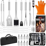 28-teilige Edelstahl Grillzubehör Set, Umfassendes Grillbesteck für das Grillen im Freien,...