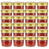 HaoChrymec Marmeladengläser 24 Stk. 110 ml, Mit Goldenen Deckeln, Aus Glas, Einmachgläser für...