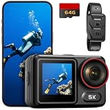 syndesmos Wasserdicht Action Cam 5K 30FPS, Dual-Touchscreen, 64MP Ultra HD-Unterwasserkamera, EIS...