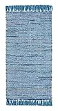 -LUXOR- living Teppich Frida Baumwolle Naturfaser Handgewebt Handwebteppich blau, 60 x 120 cm