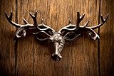Homezone® Hirschkopf mit 6 Haken in Geweihform, Gusseisen, Vintage-Stil, braun Wandgarderobe,...