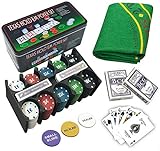 Poker Set | Pokerkoffer mit Buttons, Chips und Tischmatte | 200 Chips und 2 54-teilige Spiele |...