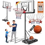 KESSER® Basketballkorb Outdoor mit Ständer & Rollen Inkl. 2x Netze, Basketball & Pumpe |...