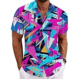 Fasching Herren Kostüm, Freizeithemden Für Regular Fit 80er-Jahre-Hemd mit tropischem Print,...
