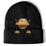 Aretas Highland Cow Kuh Mütze Beanie Hut Haube Geschenke für Damen Herren Frauen Schottischer...