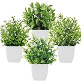 Roqueen 4 Stück Künstliche Pflanzen Mini Künstliches Grün Topfpflanzen Kunststoff Gefälschte...