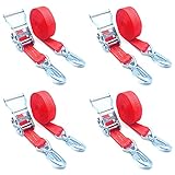4 x Spanngurt mit Karabinerhaken Karabiner 6m 1000/2000 daN (kg) Rot zweiteilig Triangel 35mm