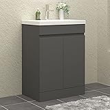 HAPAOSO Waschtisch mit Unterschrank 60 cm Breit Stehend Grau Badmöbel Set 2 Soft-Close Türe...