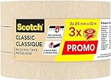 Scotch Kreppband Classic Beige, 24 mm x 50 m (3 Rollen) - Hochwertiges Universal-Abklebeband,...