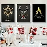 TROYSINC 3er Weihnachten Poster Set, Winter Bilder, Schwarz-goldener Weihnachtsbaum, Schneeflocken,...