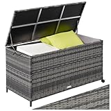 tectake® Poly Rattan Gartenbox wetterfest, outdoor Box mit Deckel, Auflagenbox, rollbar,...