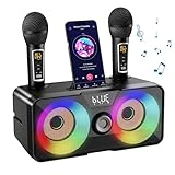 Karaoke Maschine für Erwachsene Kinder mit 2 drahtlose Mikrofone, tragbare Bluetooth Singen...