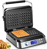 Waffeleisen 1600 W, Doppelwaffeleisen für Belgische Waffeln, 5 Programme, 7 Bräunungsstufen, LCD...