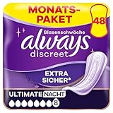 Always Discreet Inkontinenzeinlagen Plus Ultimate Nacht, 48 Binden (4 x 12 Stück) für Damen,...