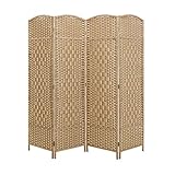 LW Collection Paravent Raumteiler Braun Rattan - Raumteiler 4 Paneele - Trennwand 170x160cm -...