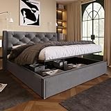 Kayan Hydraulisch Doppelbett Polsterbett 140x200cm, Bett mit Lattenrost aus Metallrahmen, Modernes...