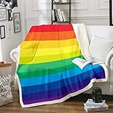 Regenbogen-Decke für Mädchen, bunte Streifen, gemütliche Decke, rot, orange, gelb, grün, blau,...