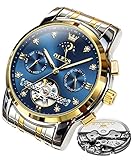 OLEVS Herrenuhren Automatik Mechanische Blau Armbanduhr mit Skelettiertem Tourbillon Kalender...