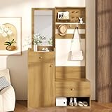 Oslghy Garderobenset Wandgarderobe, Garderoben Set mit Schuhbank und Spiegel, Garderobenständer mit...